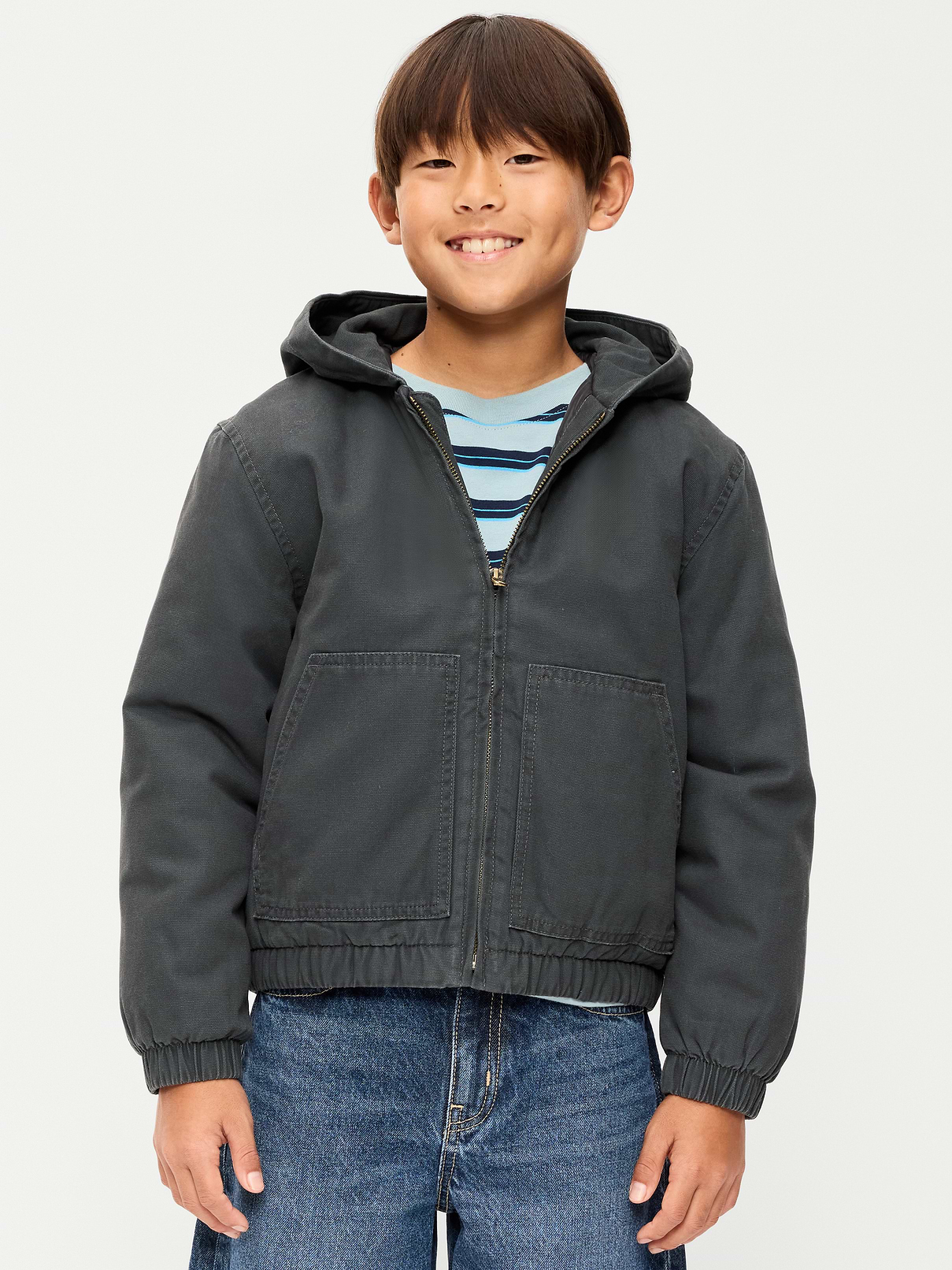 Image 1 of 2, built-in hood, long sleeves, hand-warming pockets, full zipper, Product #907985