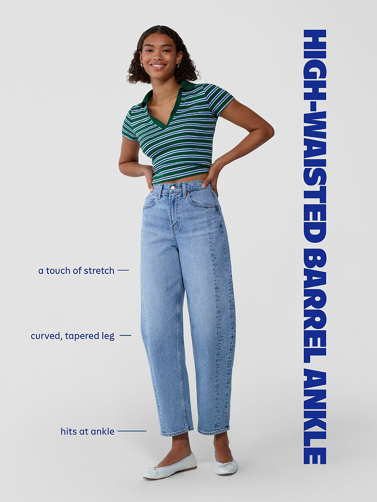 Image 8 of 11, High-Waisted Baggy Barrel Ankle Jeans