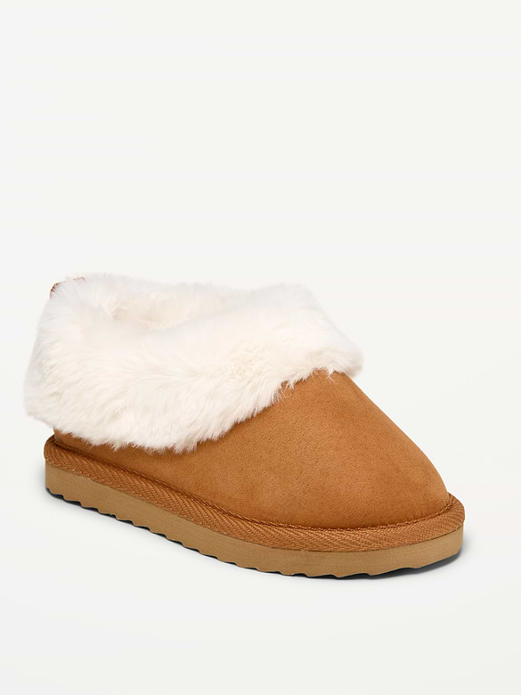 Faux-Suede Faux-Fur Cuff Booties for Toddler Girls