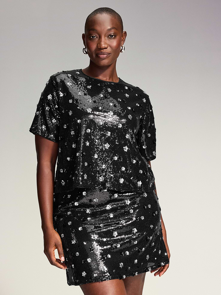 Image 6 de 9, Haut à paillettes à manches courtes Moments signés Old Navy
