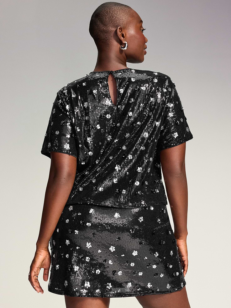 Image 7 de 9, Haut à paillettes à manches courtes Moments signés Old Navy