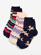 Image 1 of 2, includes 3 pairs of quarter crew socks, rib-knit openings, notched seams at toe and heel, prints and graphics vary, Product #587516