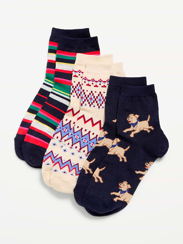 Novelty Quarter Crew Socks 3-Pack for Women