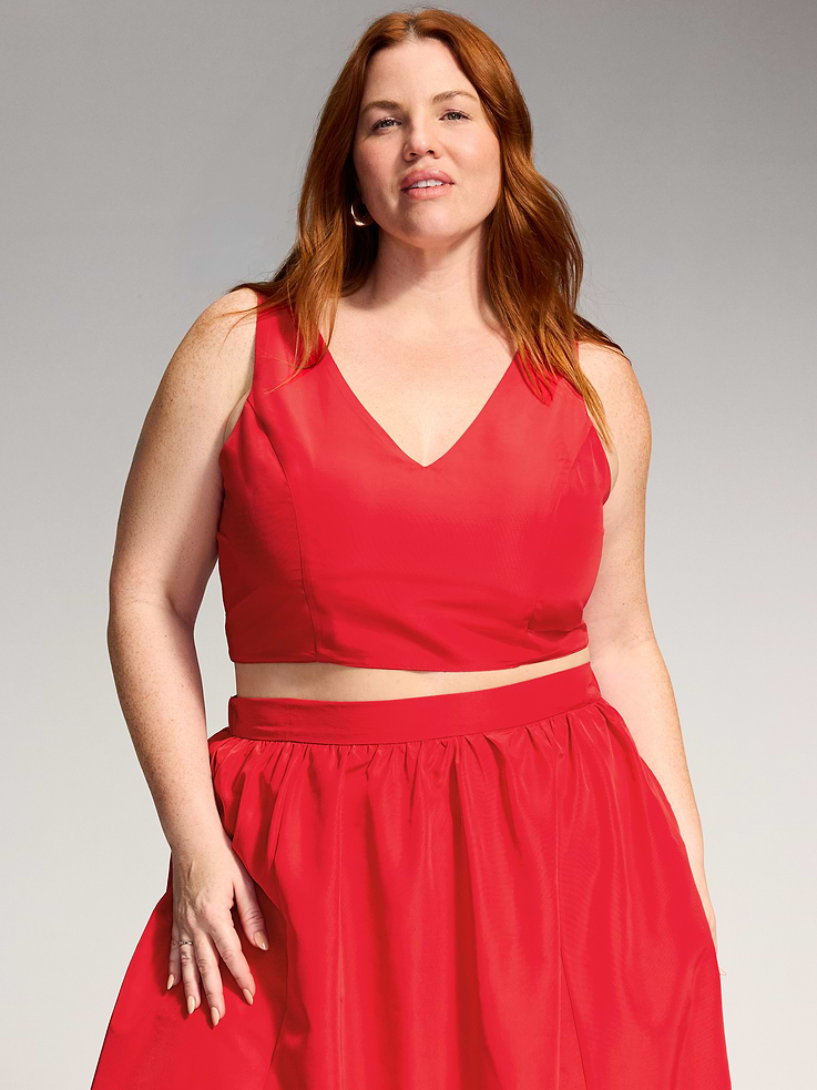 Image 8 of 9, The Occasion by Old Navy V-Neck Taffeta Crop Top
