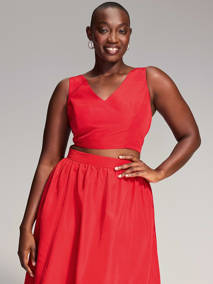 Image 6 of 9, The Occasion by Old Navy V-Neck Taffeta Crop Top