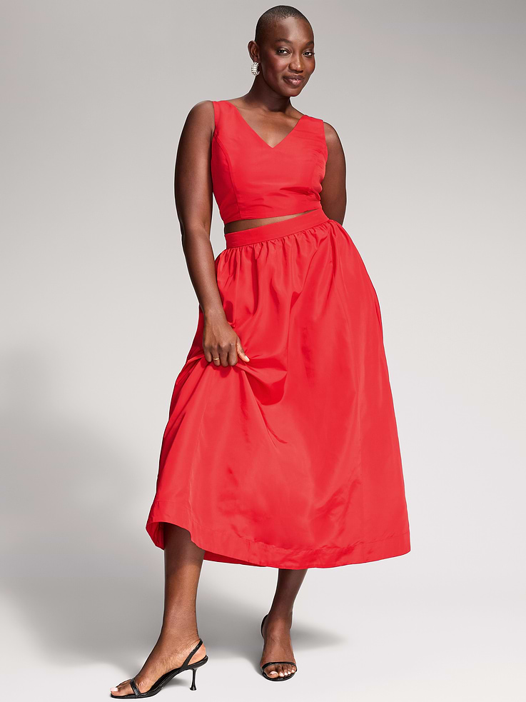 Image 6 of 9, The Occasion by Old Navy Taffeta Midi Skirt