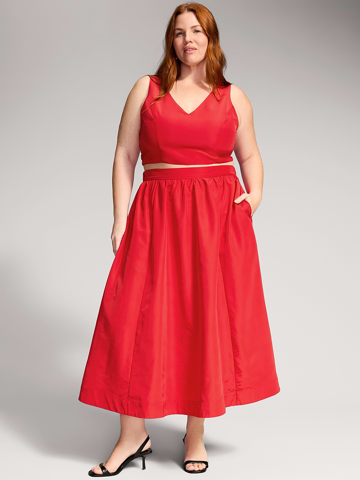 Image 8 of 9, The Occasion by Old Navy Taffeta Midi Skirt