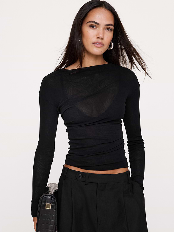 Mesh Boat-Neck Top
