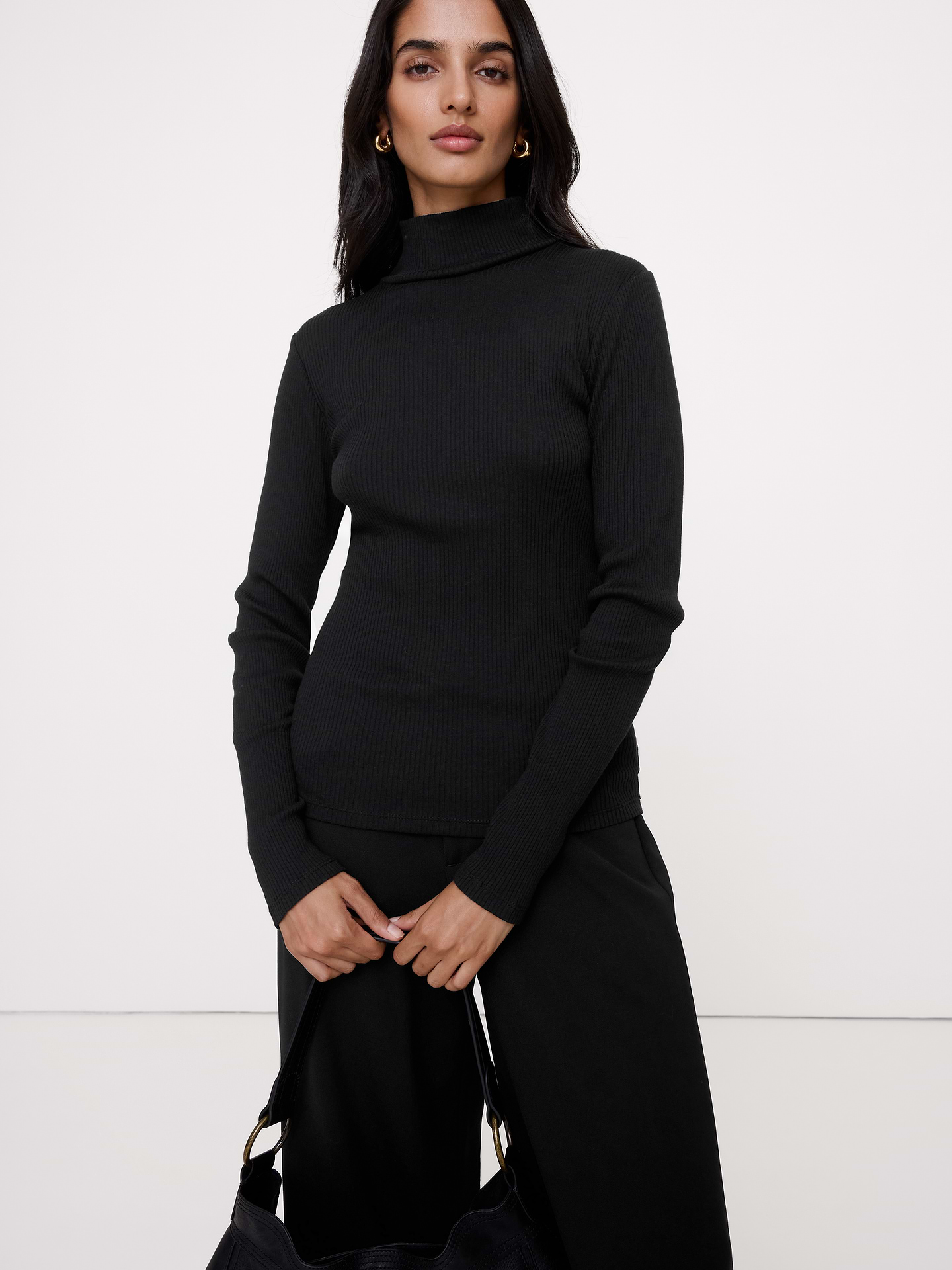 Image 1 of 5, So cute. We cut this ribbed turtleneck from our stretchy mix of cotton and modal for an even-softer handfeel., Stretches to fit., Turtleneck., Straight hem., Product #1186821
