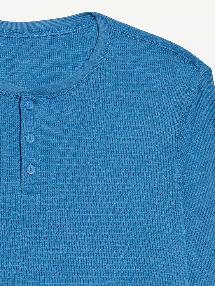 Image 3 de 3, T-shirt henley en tricot gaufré à manches longues