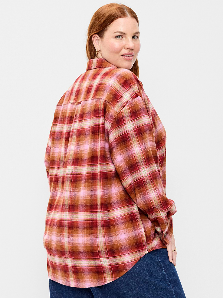 Image 8 of 8, Oversized Button-Down Boyfriend Flannel Shirt