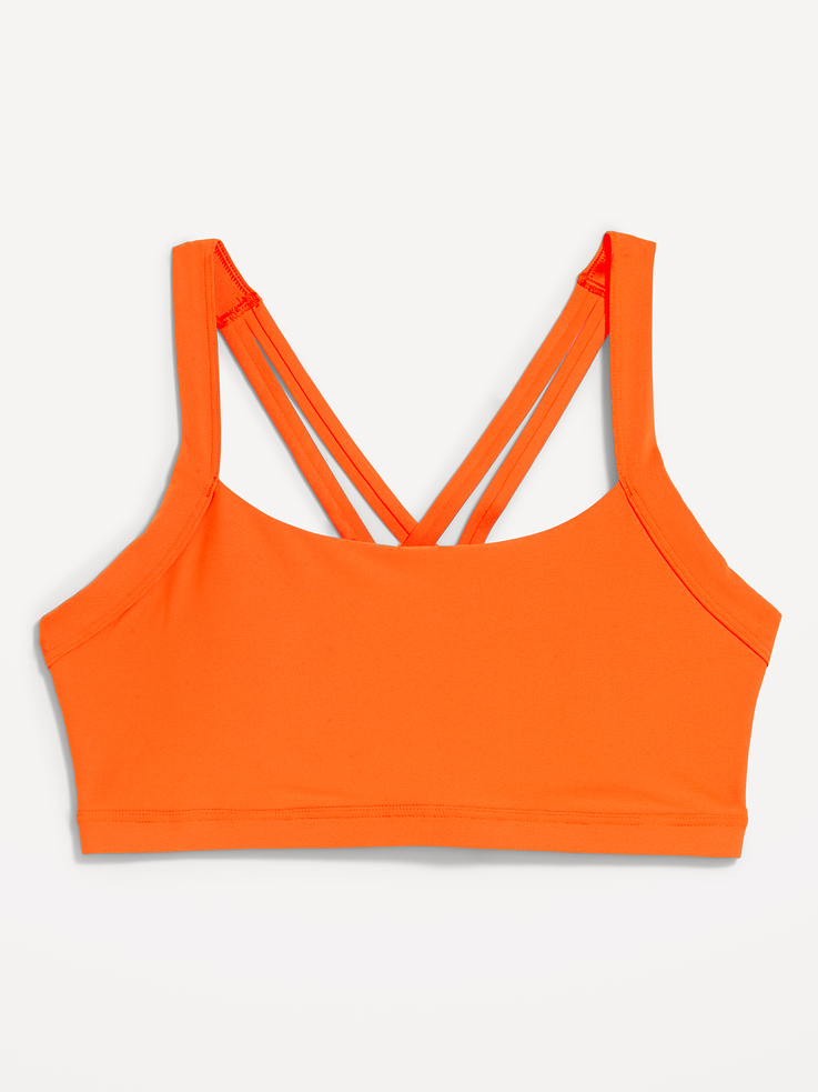 Image 1 of 4, Make your moves in Old Navy Sport's PowerSoft: A slick, sweat-wicking fabric for medium-intensity workouts., scoop neck, removable cups, strappy cross back, sweat-wicking, Product #894141