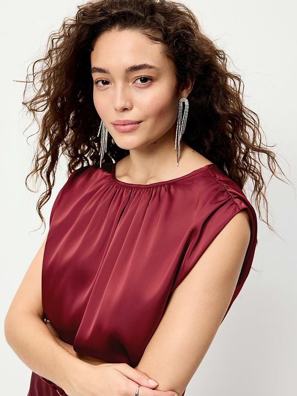 Boatneck Drapey Bubble-Hem Top