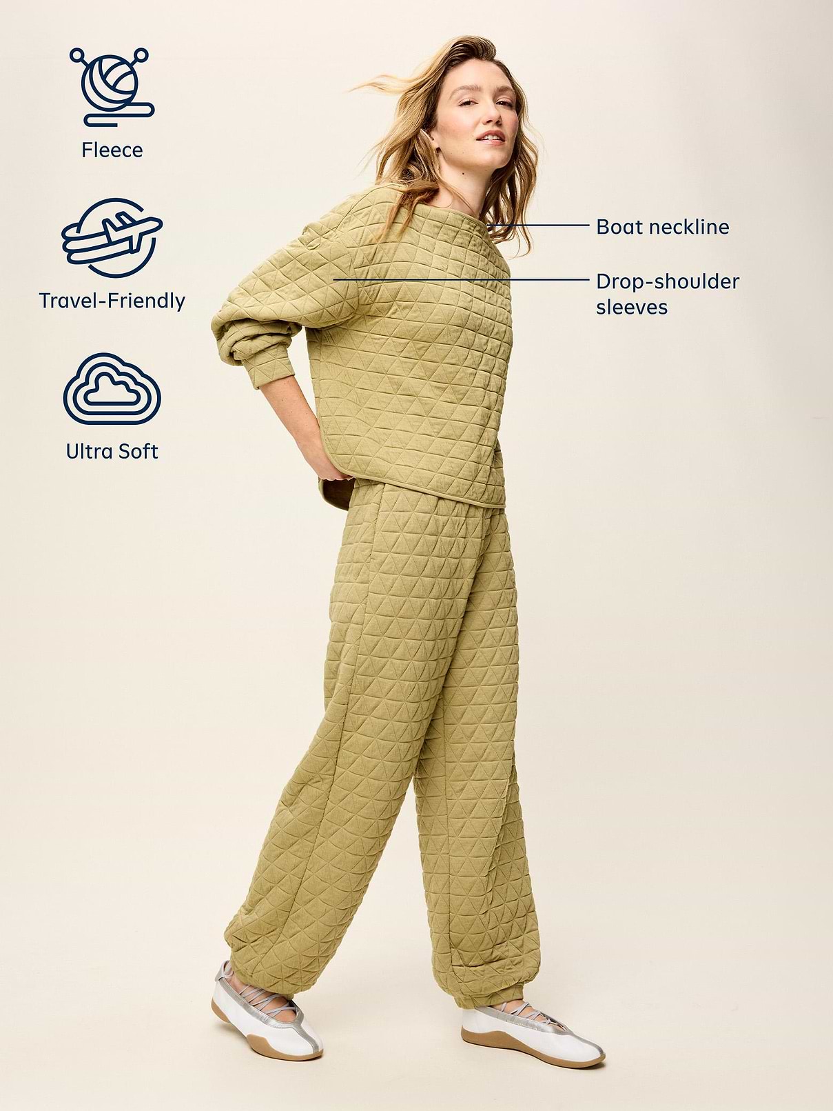 Image 3 of 3, Quilted Bounce Fleece Boatneck Sweatshirt