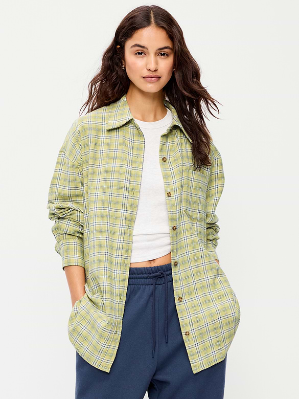 Oversized Button-Down Boyfriend Flannel Shirt