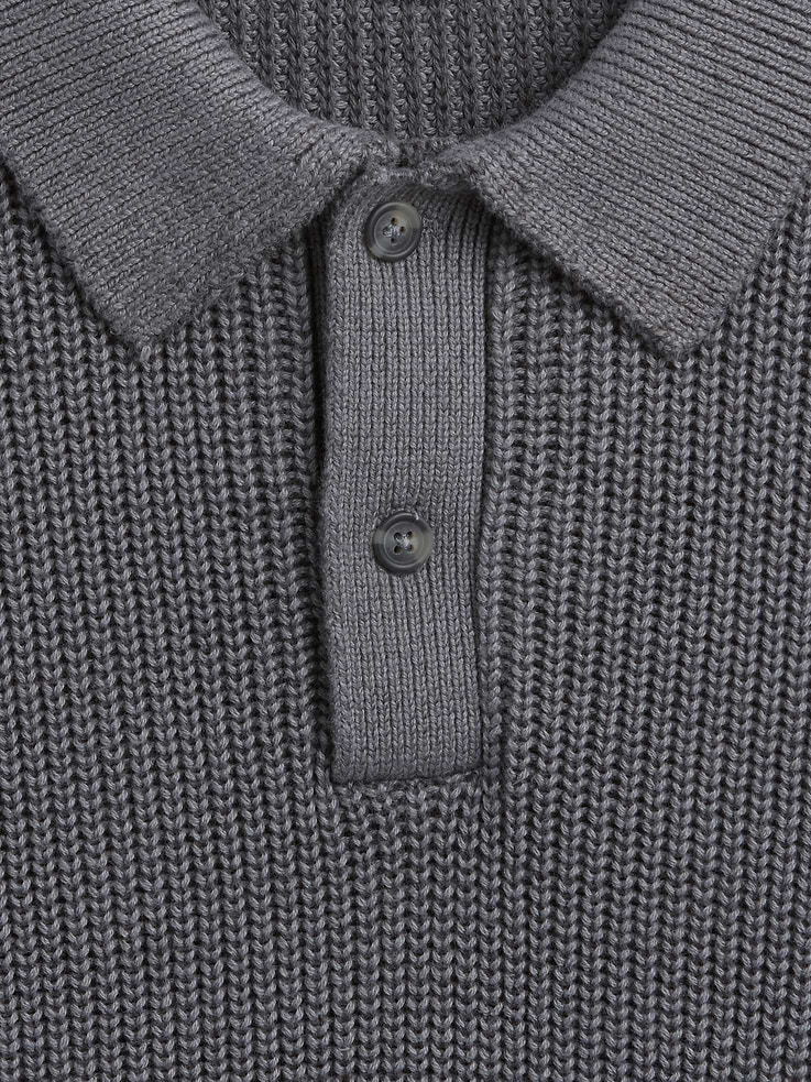 Image 5 of 5, 100% Cotton Relaxed Ribbed Polo Sweater