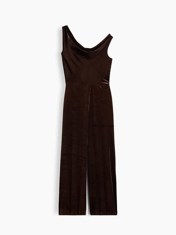 Recycled Velour Cowl-Neck Jumpsuit