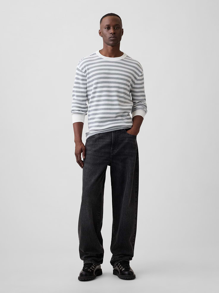 Image 3 of 5, Stripe Waffle-Knit Crewneck T-Shirt