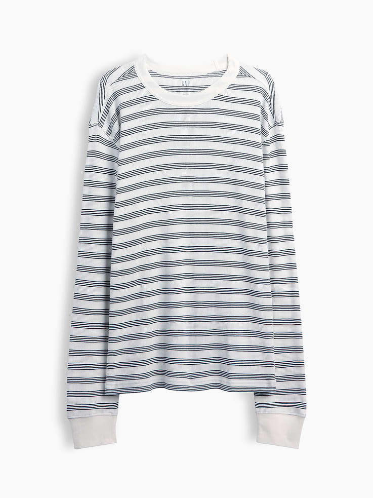 Image 4 of 5, Stripe Waffle-Knit Crewneck T-Shirt
