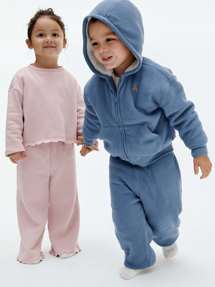Image 5 of 5, Baby & Toddler Sherpa-Lined Waffle Zip Hoodie