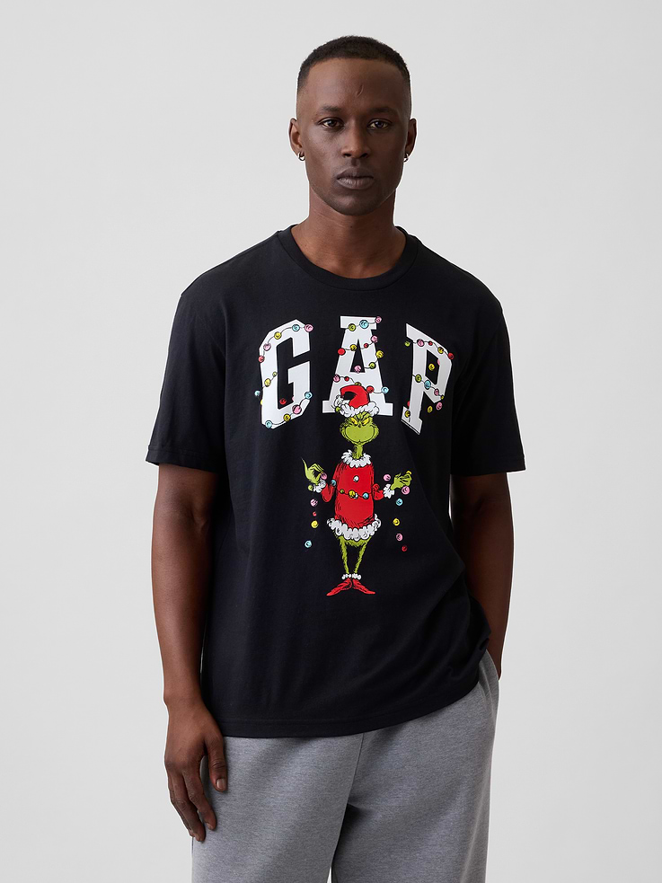 Image 1 of 5, Soft jersey knit., Dropped shoulder, short sleeves., Crewneck., Gap logo with Dr. Seuss graphic at front., Product #1186928