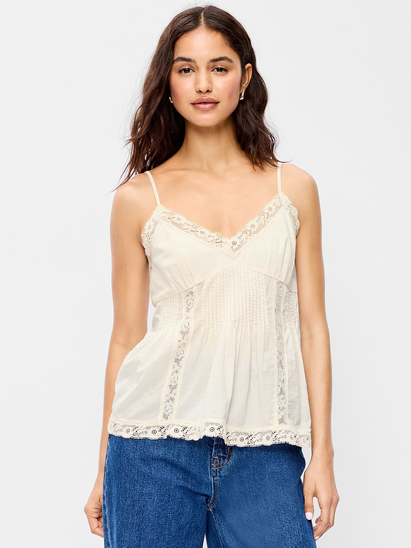 Lace-Trimmed Pintuck Cami Top