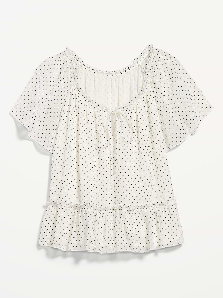 Image 1 of 4, round neckline, decorative tie bow at neckline, flutter sleeves and hem, Product #1195930