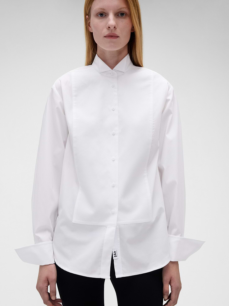 Image 4 of 9, Gap × Victoria Beckham Organic Cotton Tuxedo Shirt, Cardmember Early Access