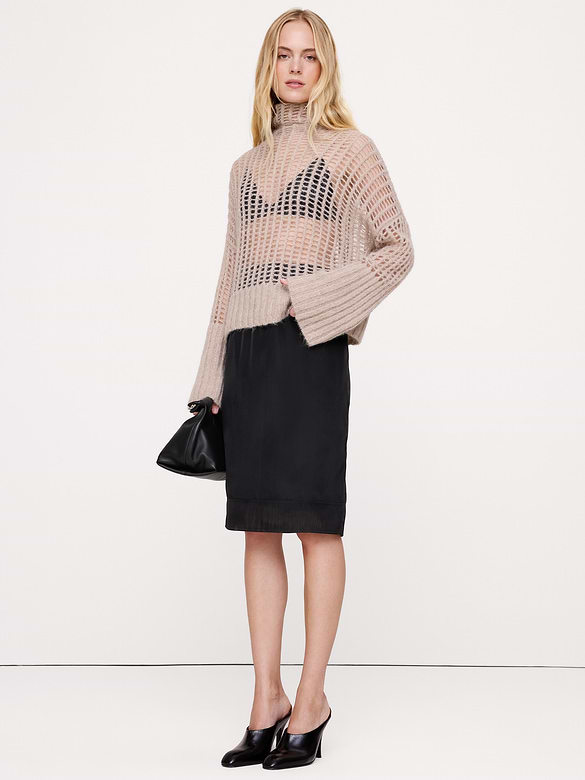 Italian Open-Stitch Funnel-Neck Sweater