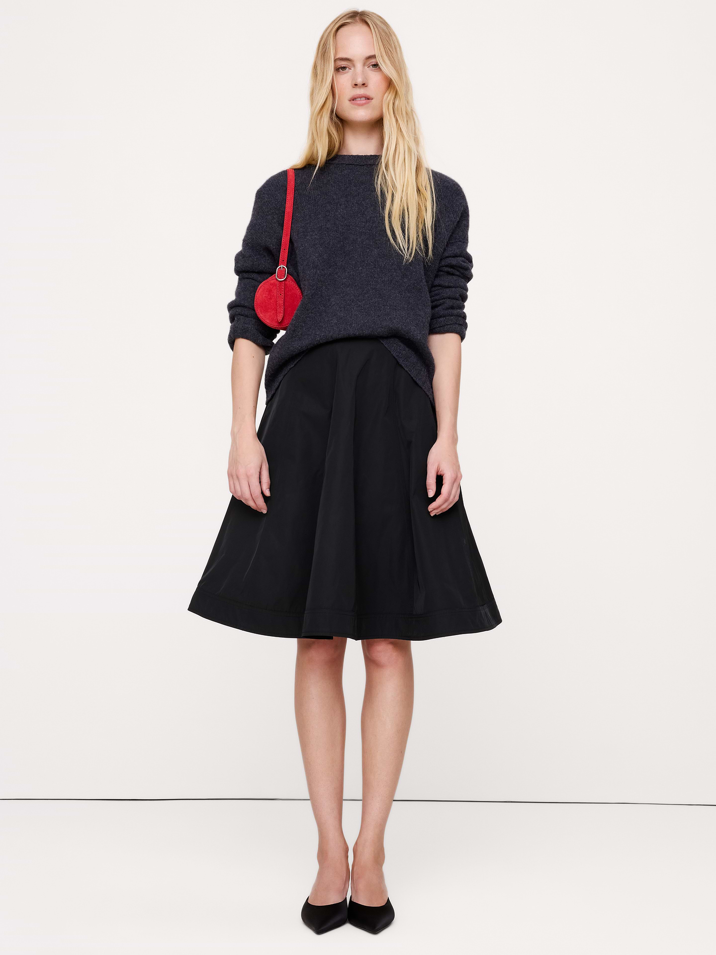 Image 1 of 4, A full circle—literally. This skirt lays flat in a perfect ring and comes alive with volume when worn. We cut ours from softly structured taffeta that's made for twirling—go ahead, take it for a spin., A-Line fit: High rise. Fitted waist with a flare silhouette., Invisible zip at back., Unlined., Product #1180156