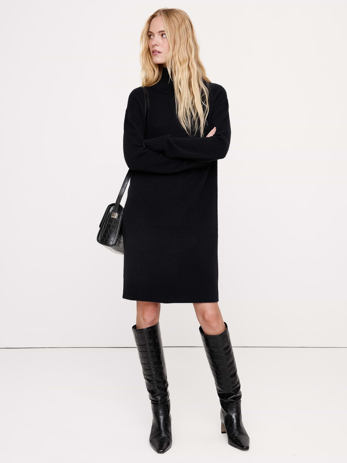 Lightweight Cashmere Turtleneck Mini Dress