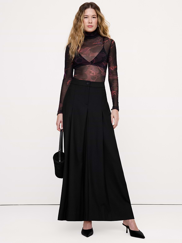 Pantalon à taille haute et à jambe large en mélange de laine