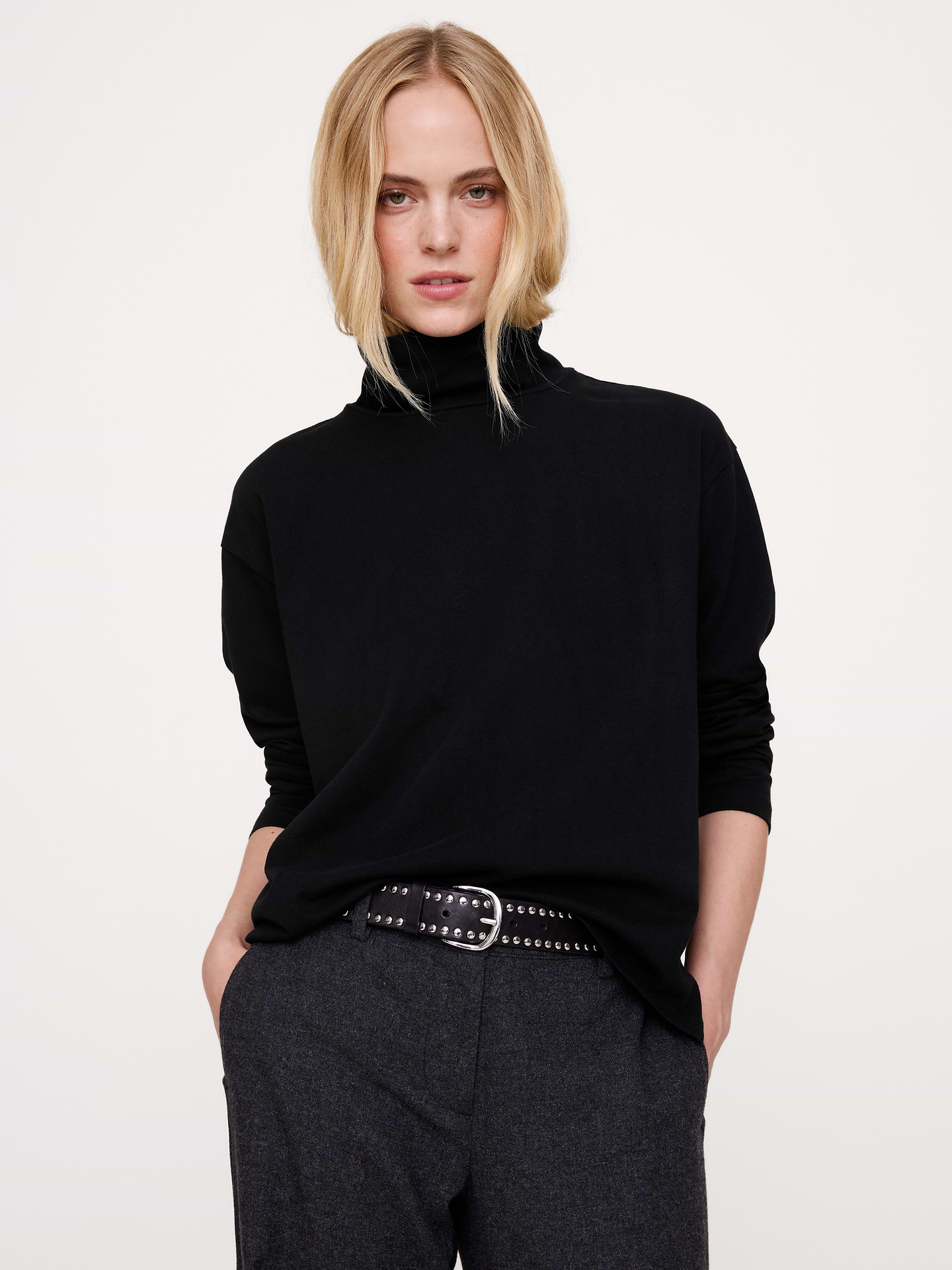 Image 3 of 3, Vintage Cotton Funnel-Neck T-Shirt