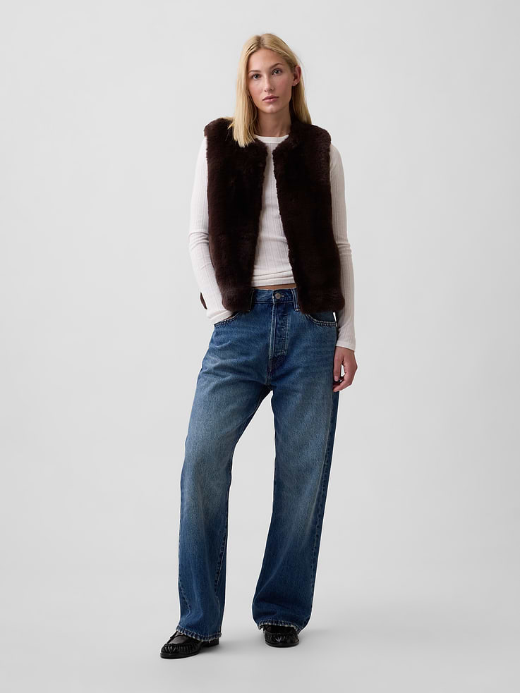 Image 3 of 5, 100% Recycled Relaxed Faux-Fur Vest