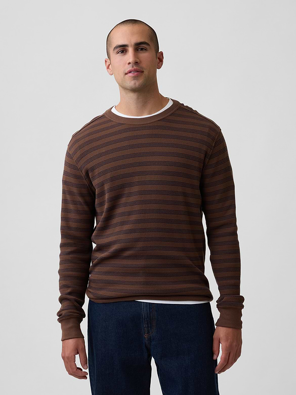 Stripe Waffle-Knit Crewneck T-Shirt