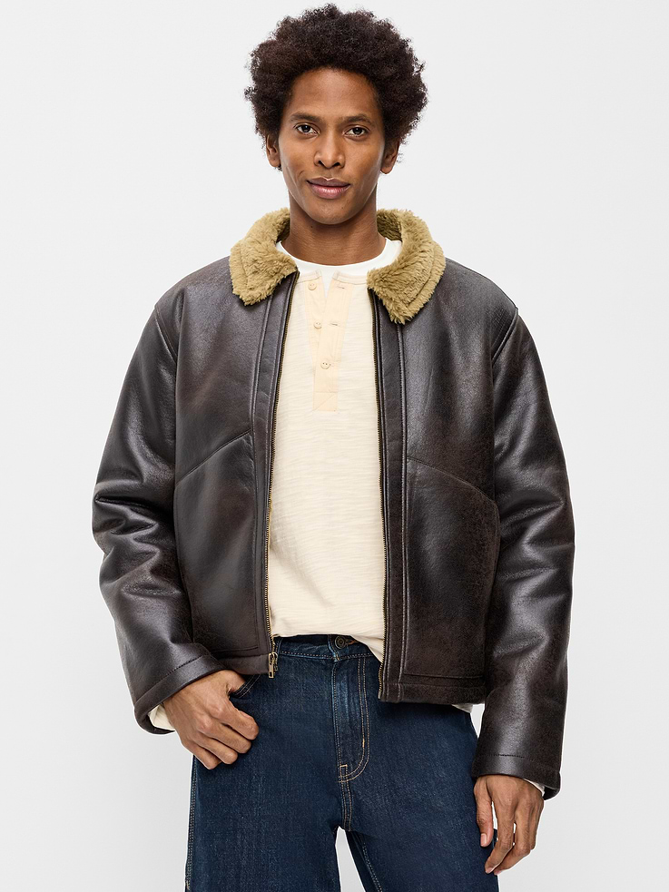 Image 1 of 6, shearling collar, full-zip front, side patch pockets, long sleeves, Product #1181600