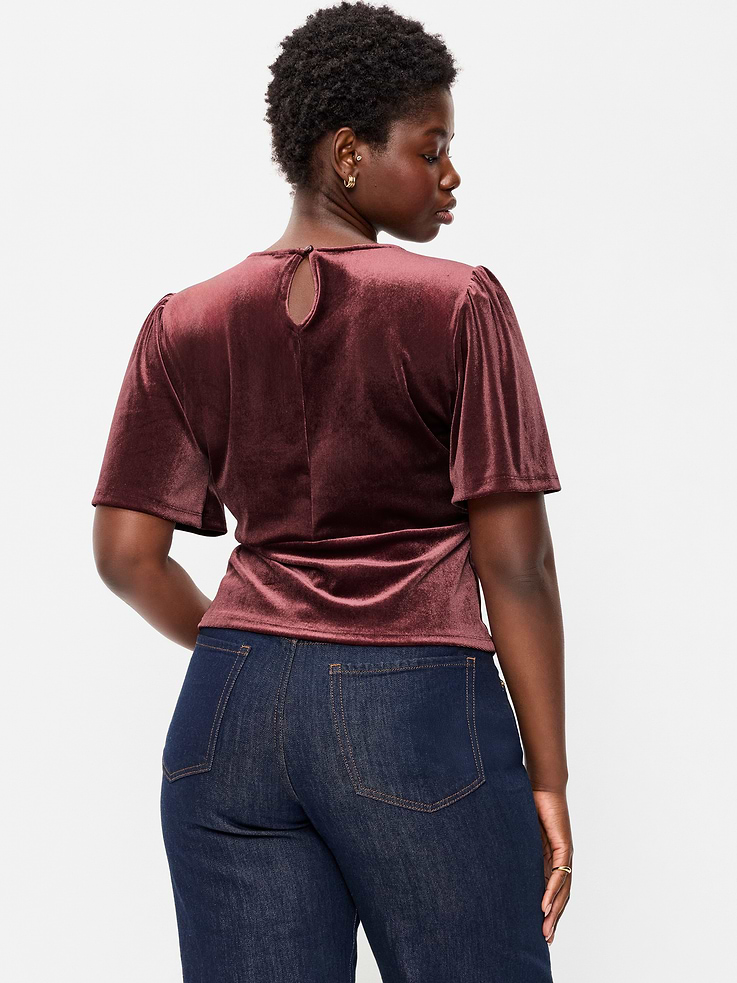 Image 6 of 8, Velvet Flutter-Sleeve Empire-Waist Top