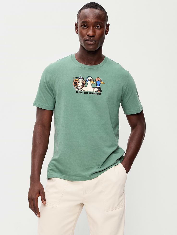 Image 1 of 3, rib-knit collar, short sleeves, graphic varies, Product #909608