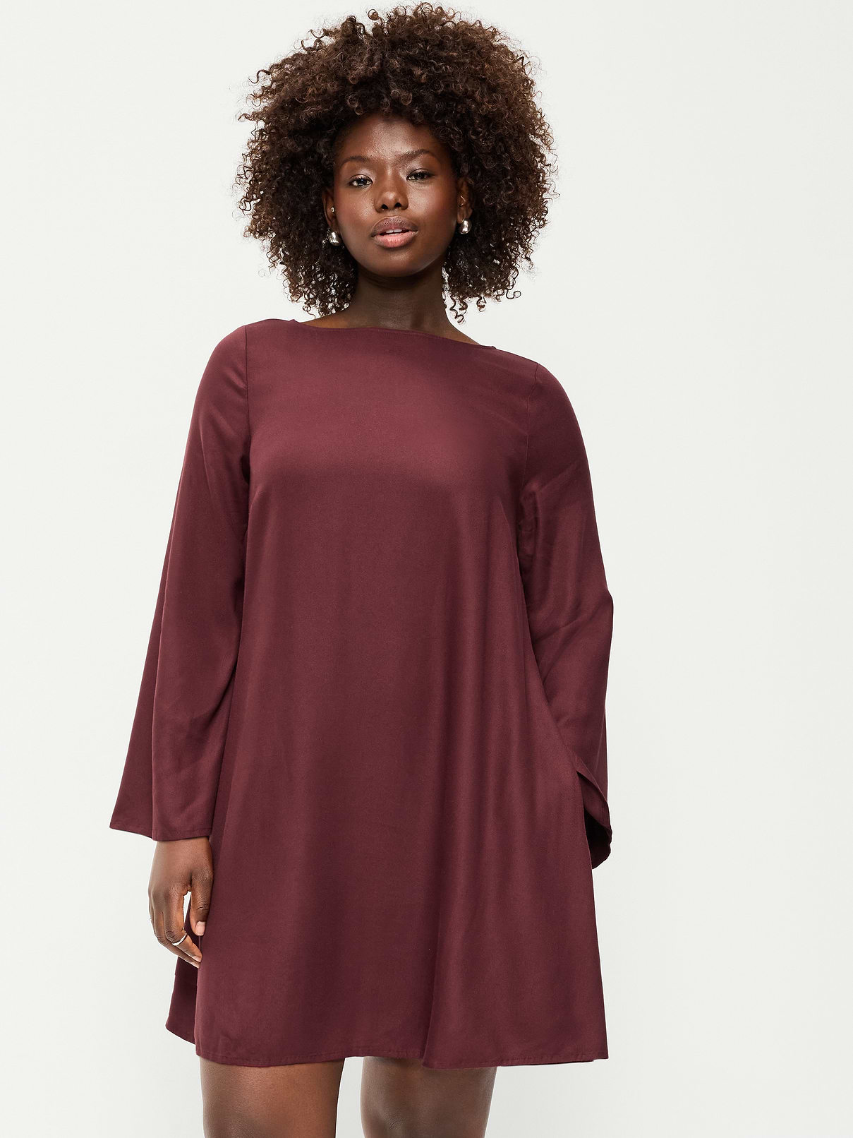 Image 2 of 3, Long-Sleeve Crepe Swing Mini Dress