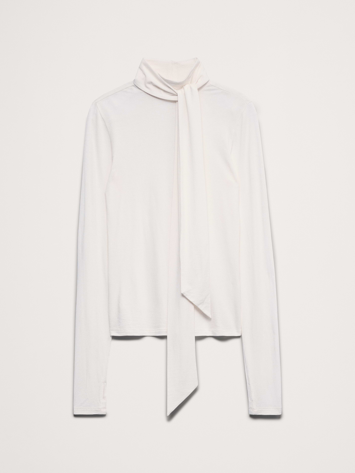 Image 5 of 5, Luxe Wool-Blend Tie-Scarf Turtleneck