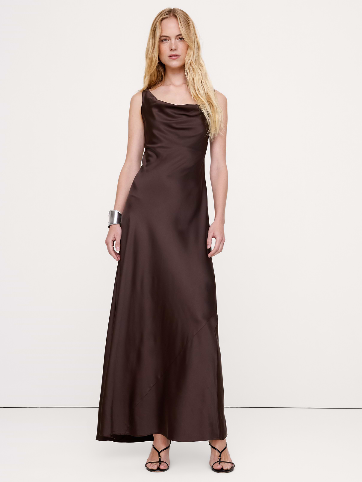 Stretch-Satin Cowl-Neck Midi Dress