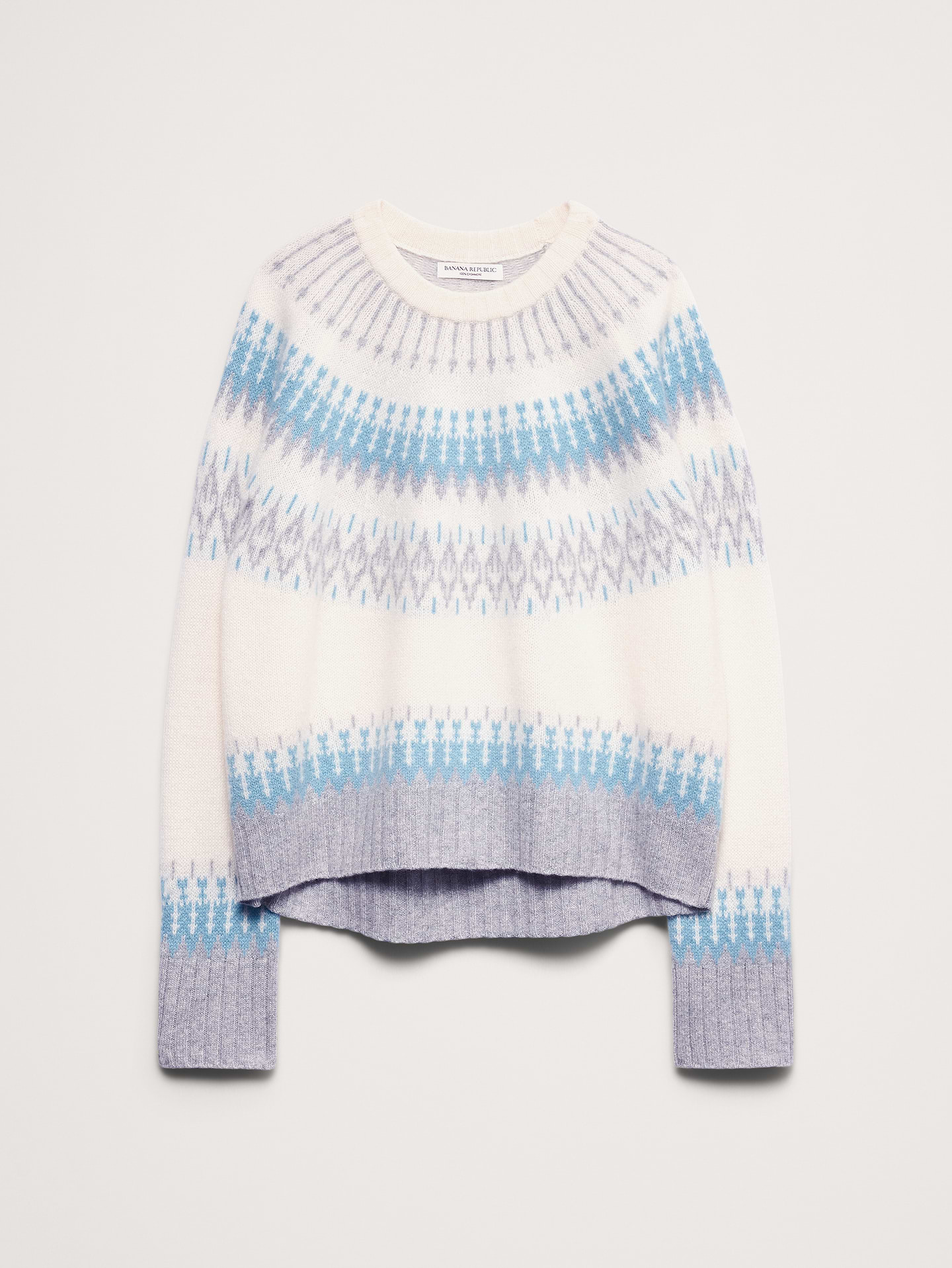 Image 4 of 4, Cashmere Fair Isle Crew-Neck Sweater