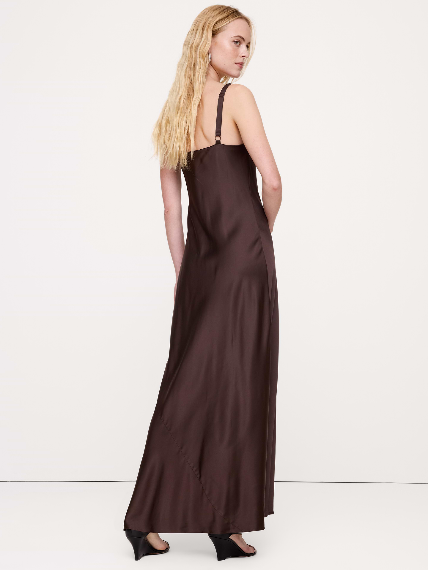 Image 2 of 5, Stretch-Satin Cowl-Neck Maxi Dress