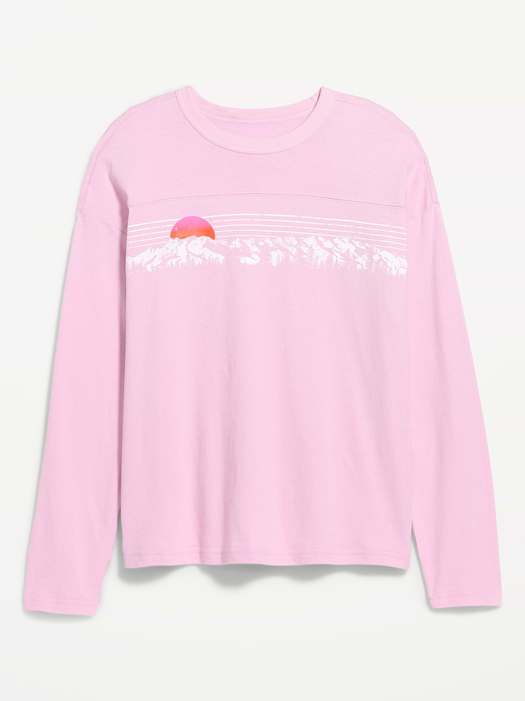 Image 4 of 5, Loose Long-Sleeve Graphic T-Shirt