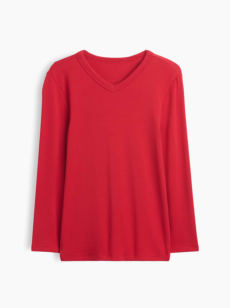 Image 1 of 3, Soft stretch cotton-modal blend T-shirt., High v-neck., 3/4 sleeves., Product #1189486
