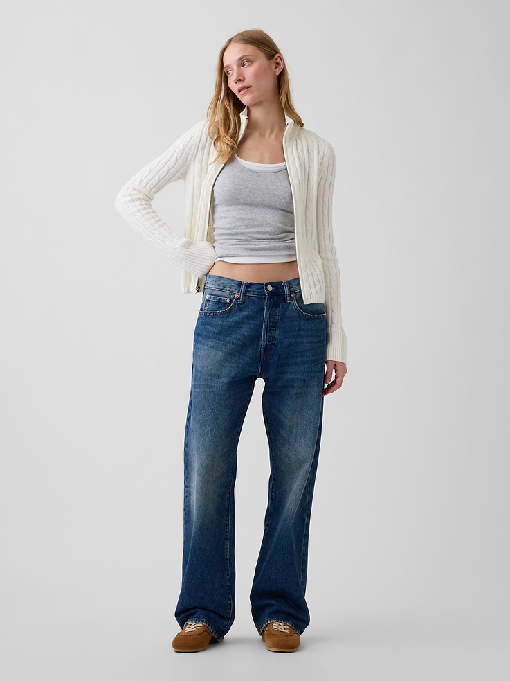 Image 2 of 5, CashSoft Cable-Knit Zip Cardigan