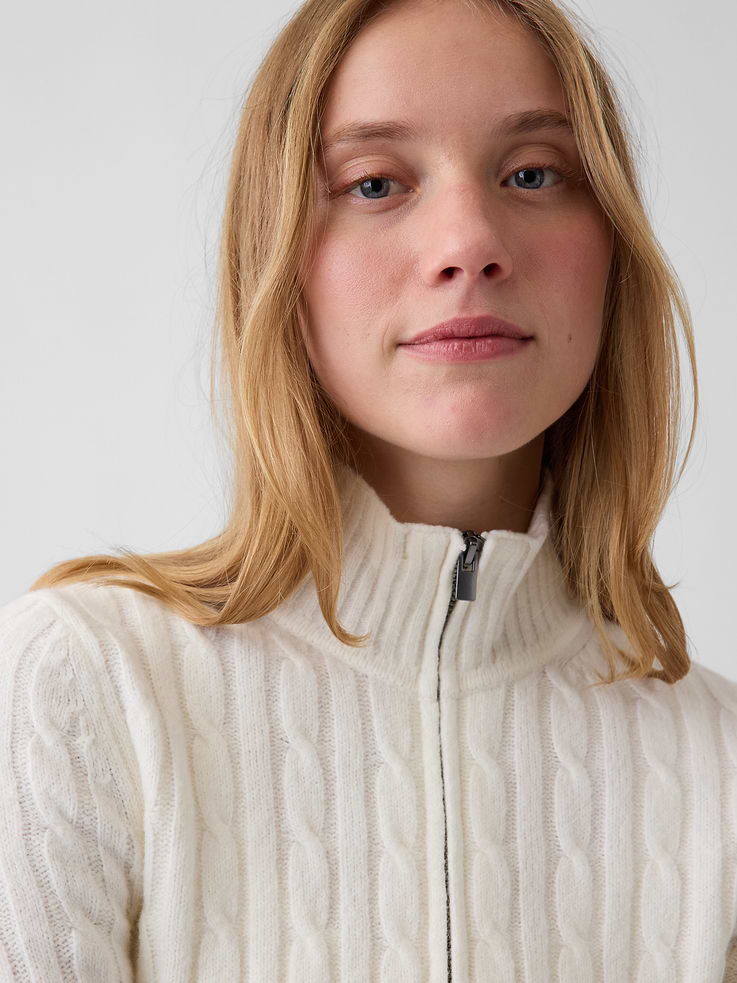 Image 4 of 5, CashSoft Cable-Knit Zip Cardigan