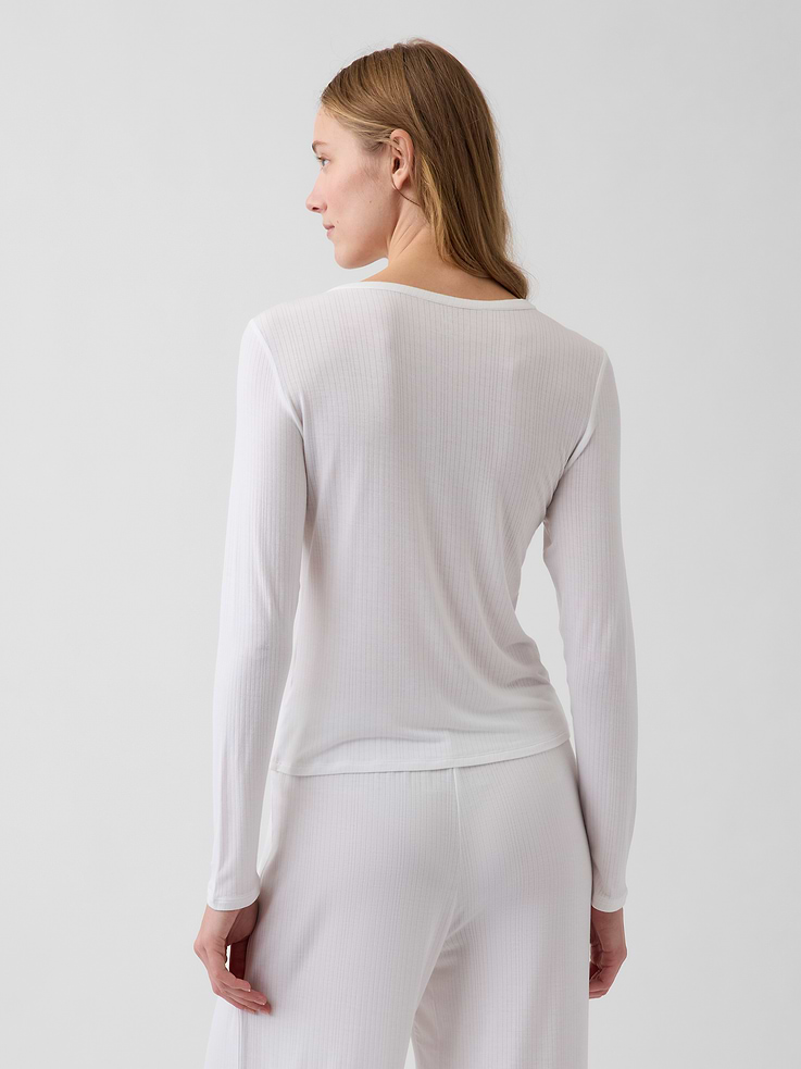 Image 3 of 5, SoftMade Modal Rib Henley PJ Top