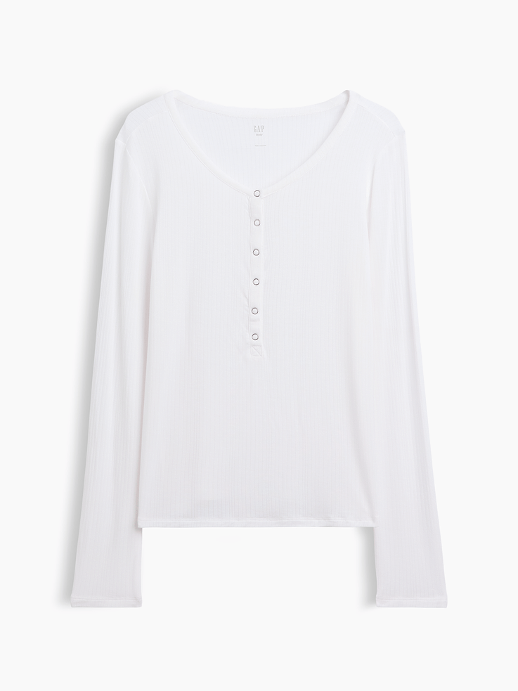 Image 5 of 5, SoftMade Modal Rib Henley PJ Top