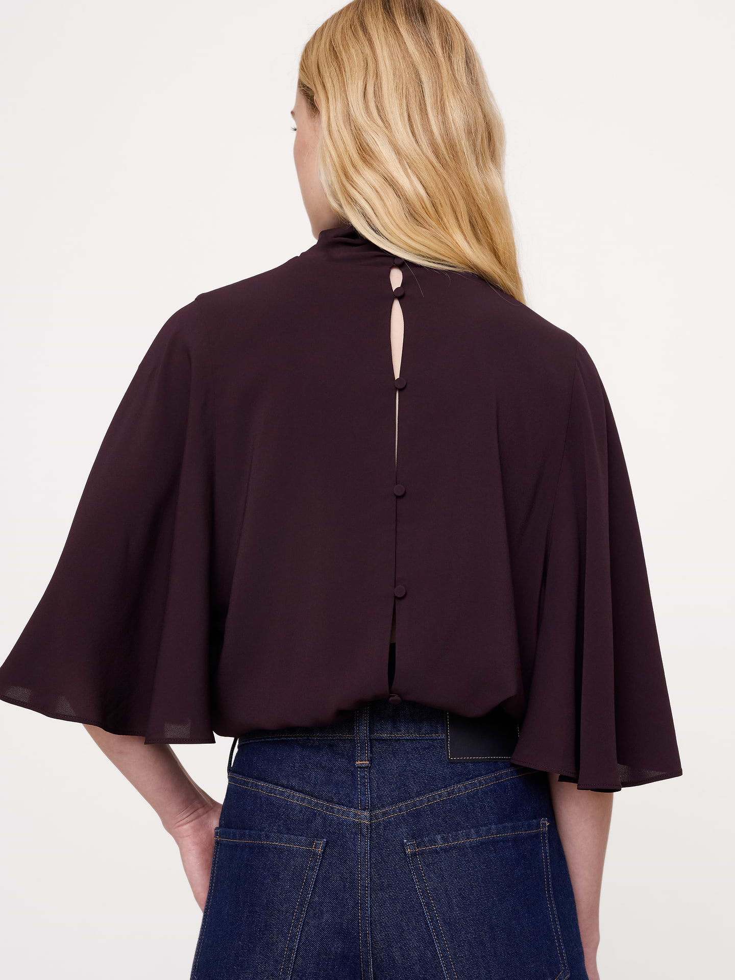 Image 2 of 4, Georgette Ruched Mock-Neck Cropped Top